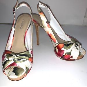 Floral sling back heels